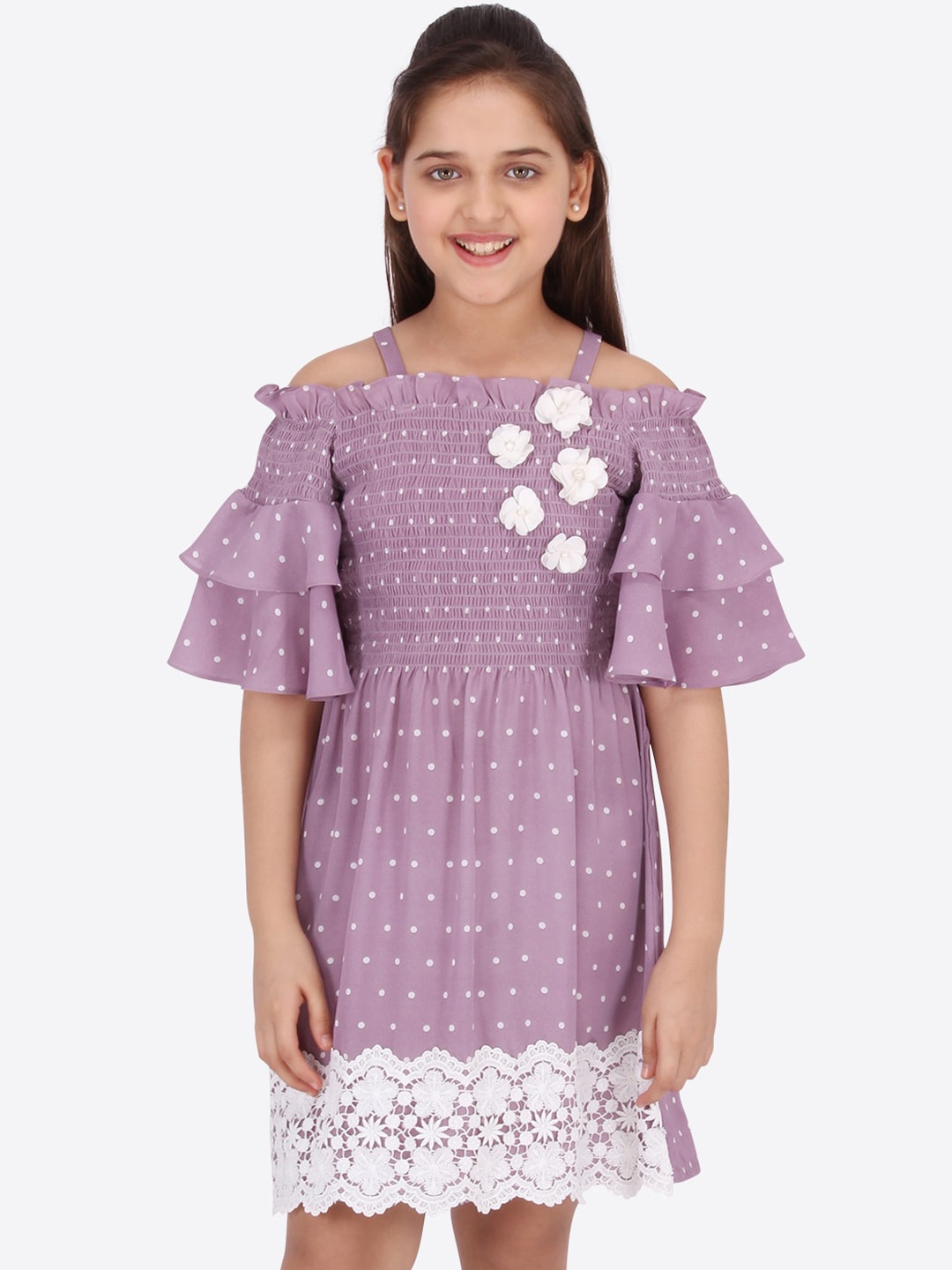 CUTECUMBER Girls Purple Printed Fit and Flare Dress