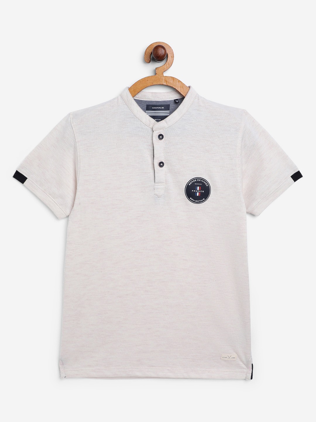 

Octave Boys Cream-Coloured Solid Henley Neck T-shirt