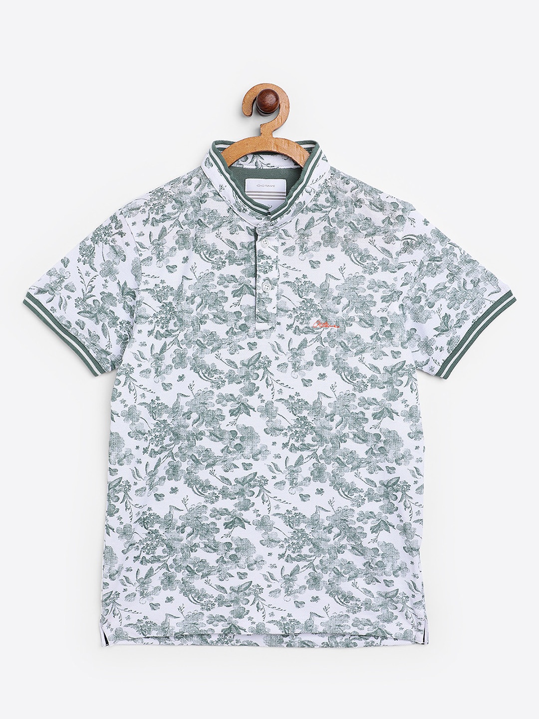 

Octave Boys Olive Green Printed Mandarin Collar T-shirt