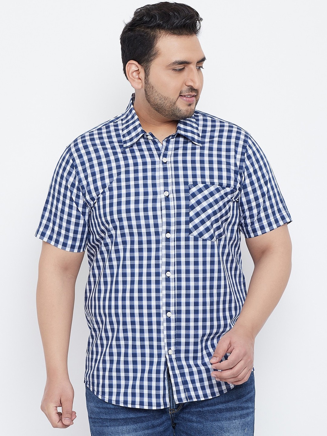 

bigbanana Men Blue & White Regular Fit Checked Cotton Casual Shirt