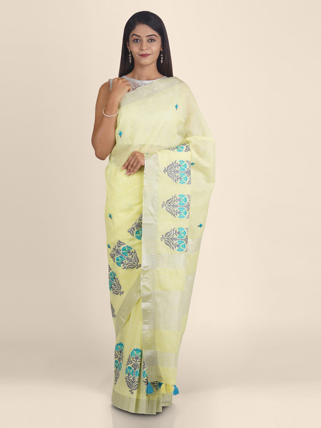 

KAJREE Yellow Woven Design Pure Linen Saree