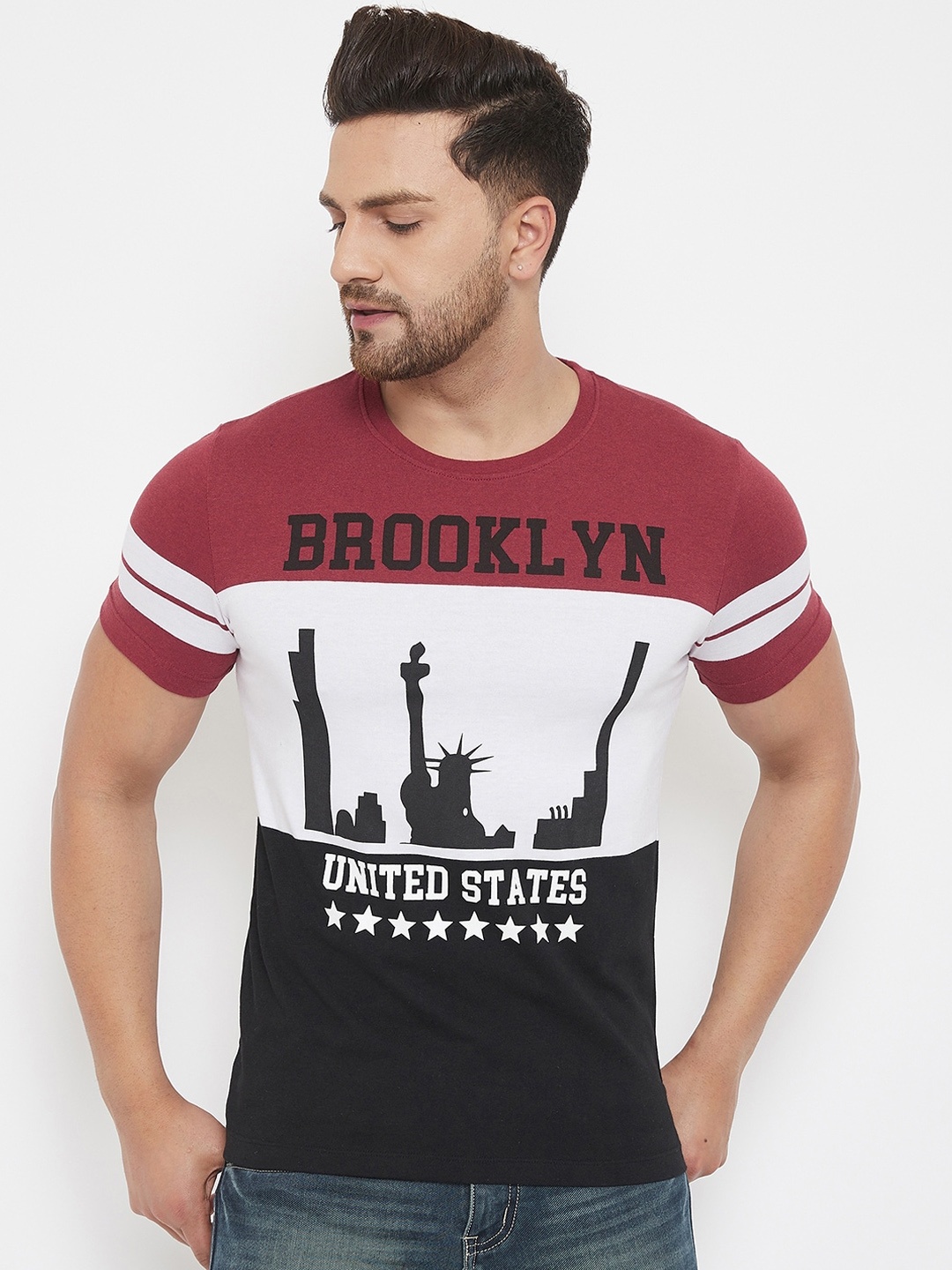 

Austin wood Men Red & White Colourblocked Round Neck T-shirt