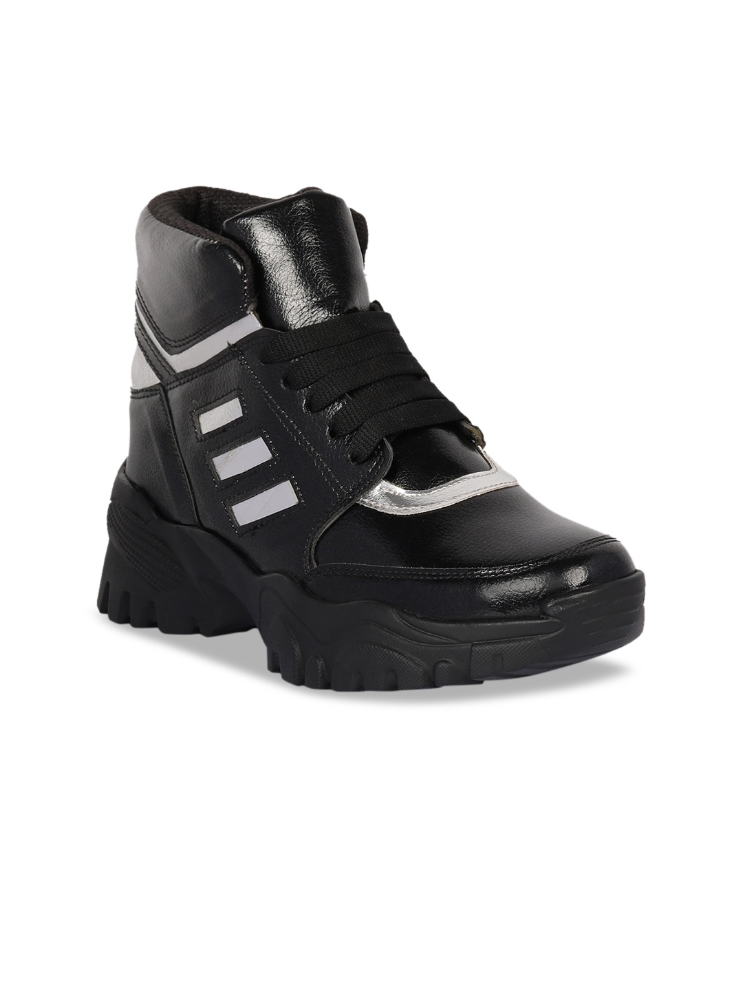 

Zapatoz Women Black & White Printed Mid-Top Flat Boots
