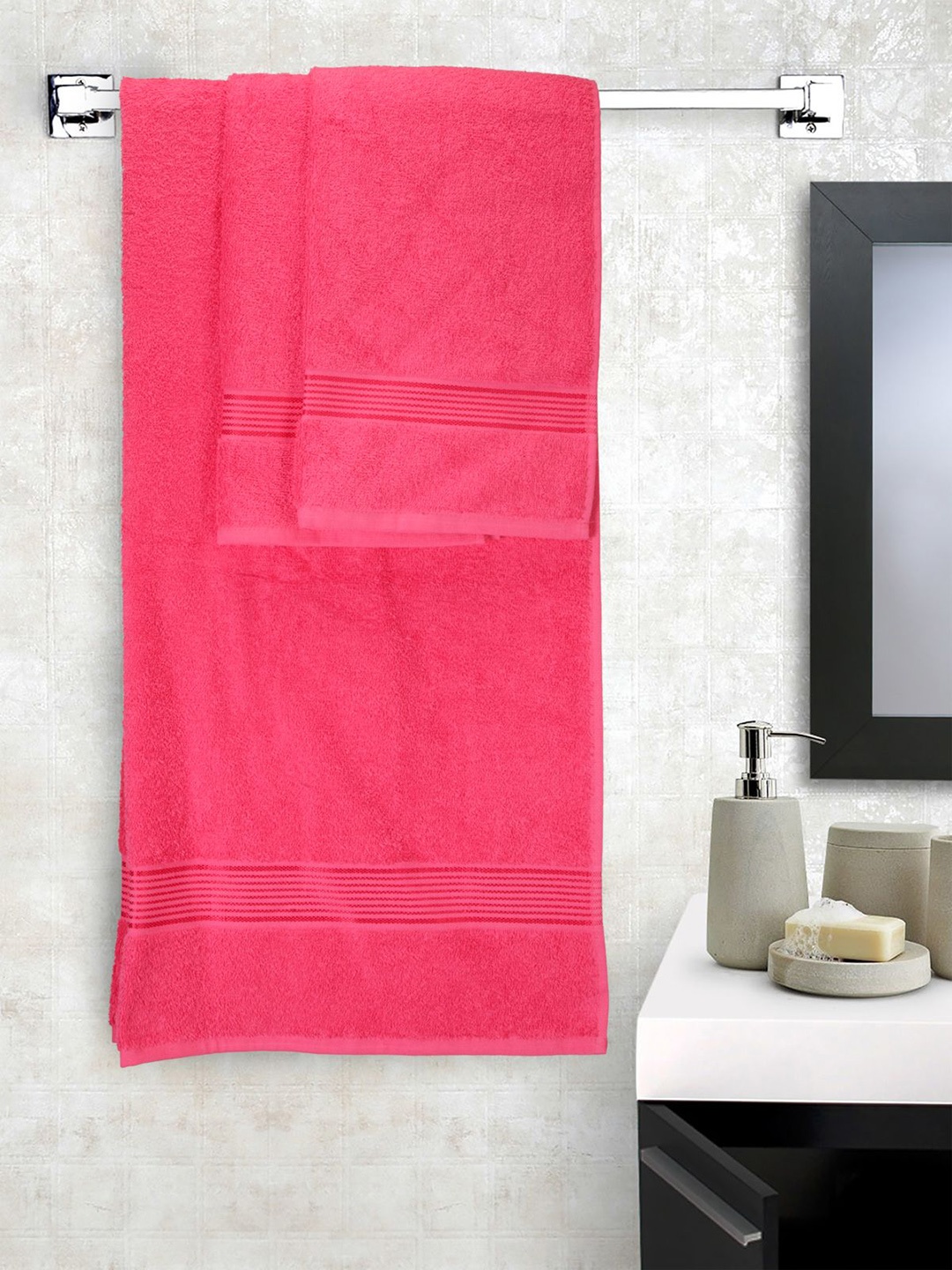 

KOPA Set Of 3 Solid 380 GSM Towels, Pink