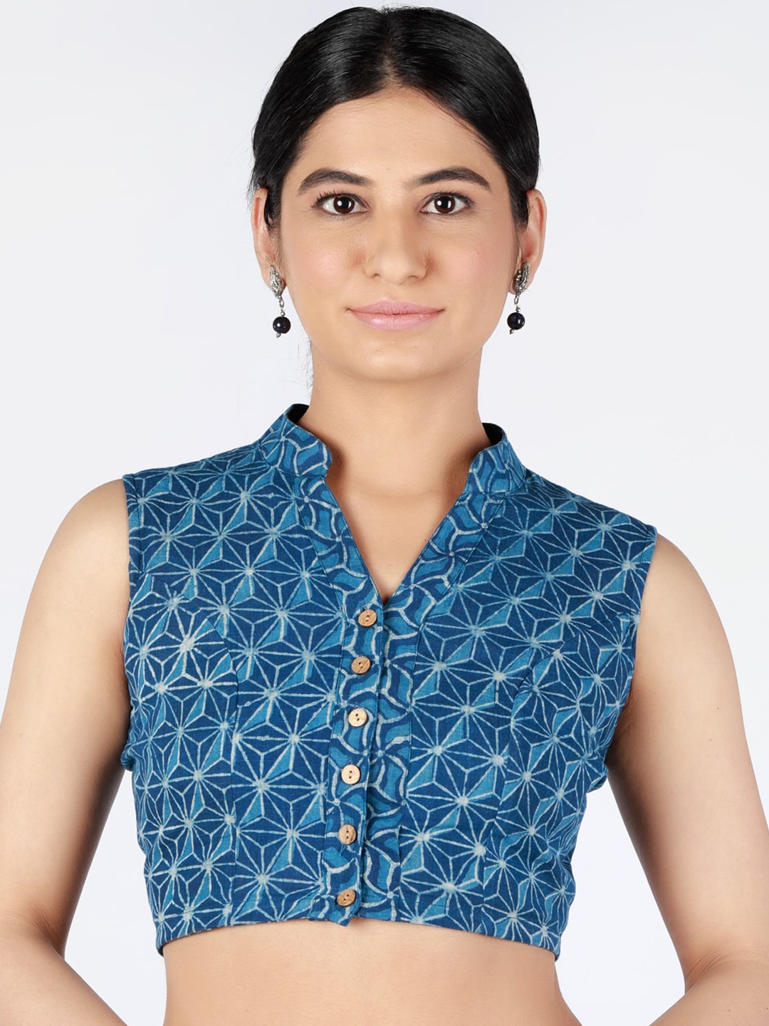 

Llajja Women Blue Printed Sustainable Saree Blouse