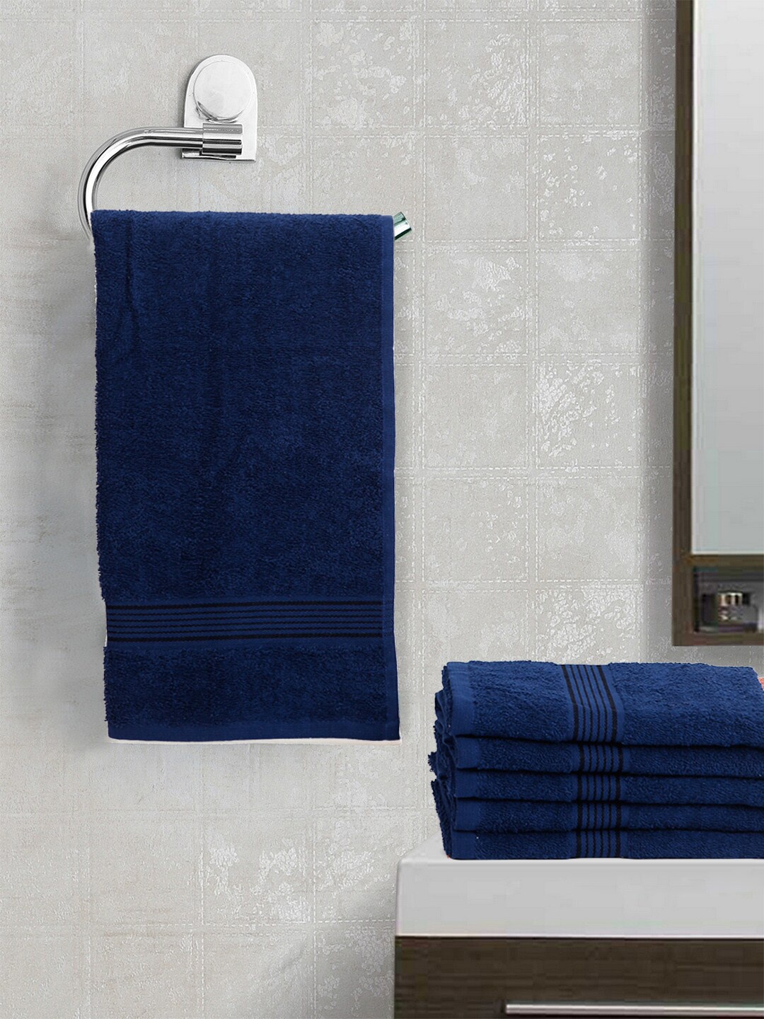 

KOPA Set Of 6 Navy Blue Solid 380 GSM Cotton Hand Towels
