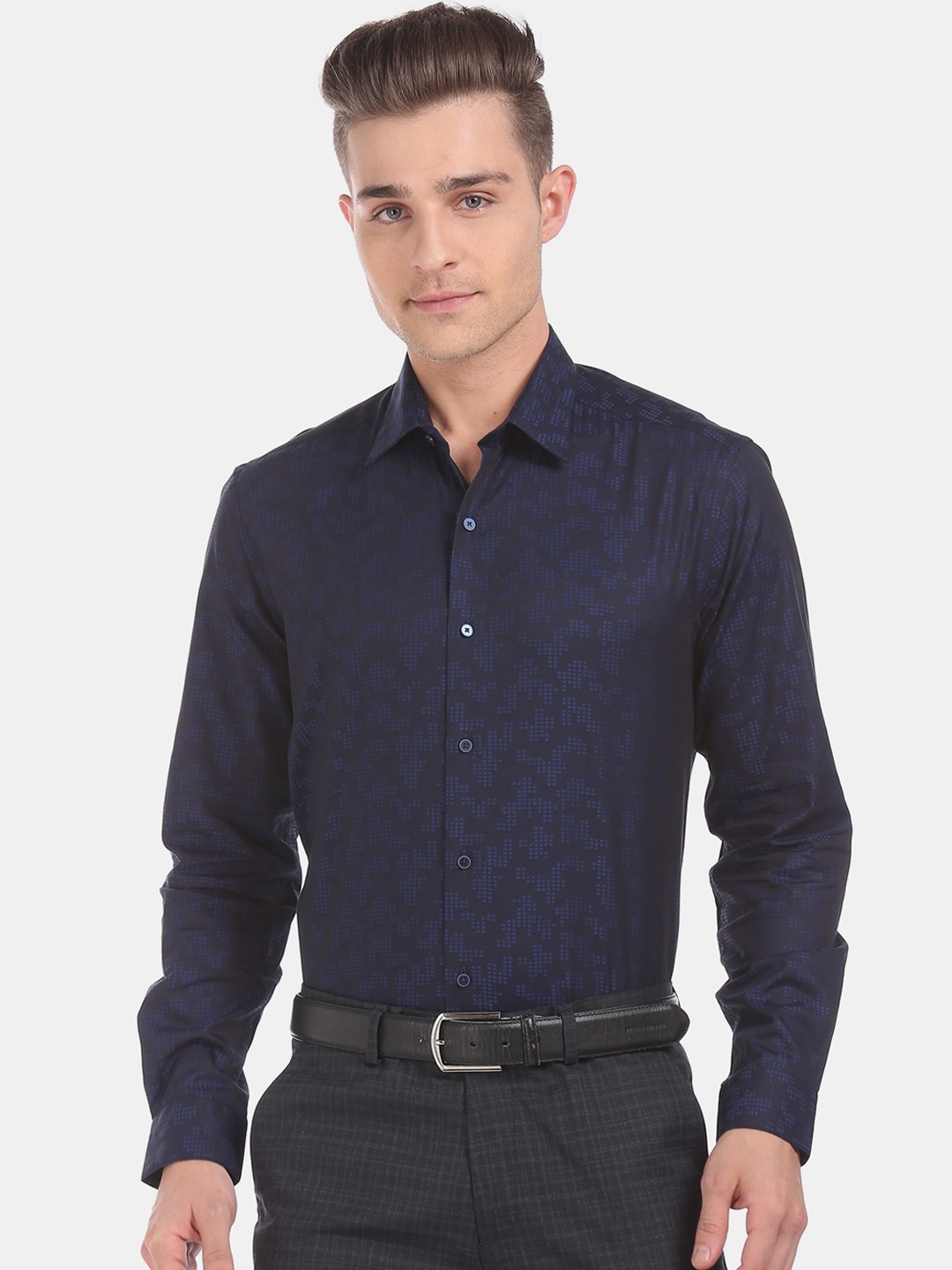 

Arrow New York Men Navy Blue Slim Fit Printed Cotton Formal Shirt