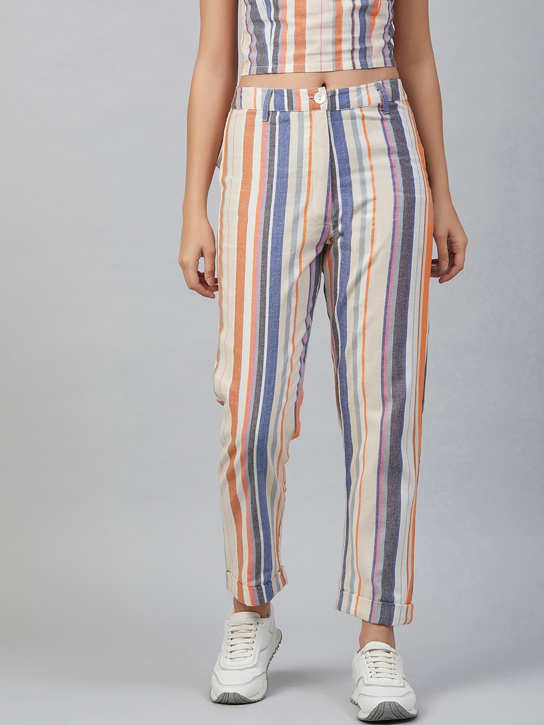 

Marie Claire Women Multicoloured Regular Fit Striped Regular Trousers, Multi