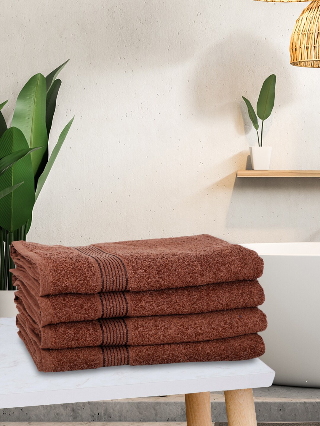 

KOPA Brown Set Of 4 Solid Super Absorbent 380 GSM Cotton Bath Towels