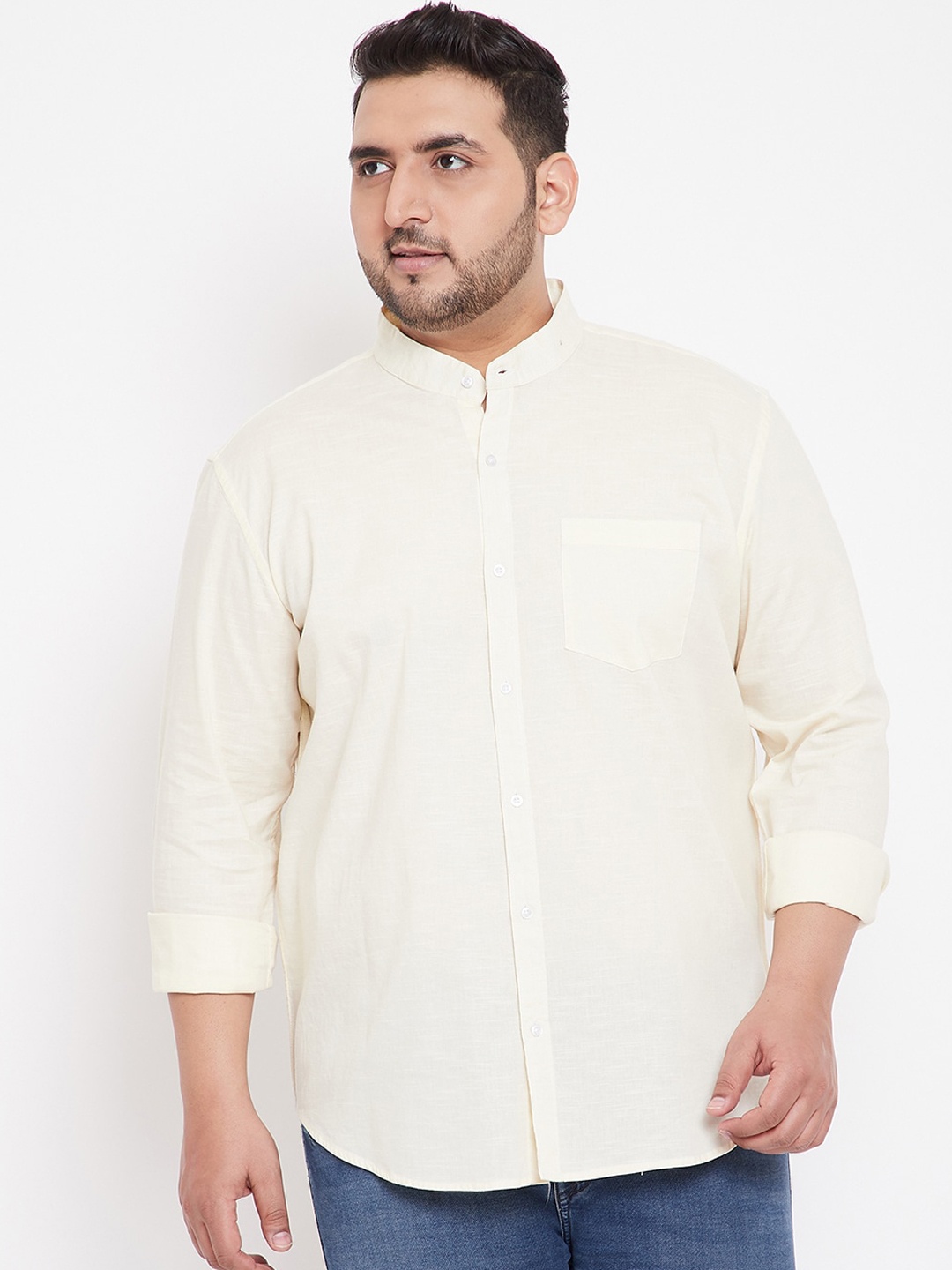 

Instafab Plus Men Cream-Coloured Regular Fit Solid Plus Size Casual Shirt