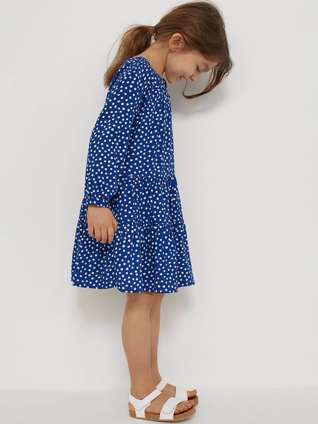 

H&M Girls Blue & White Balloon-sleeved Dress