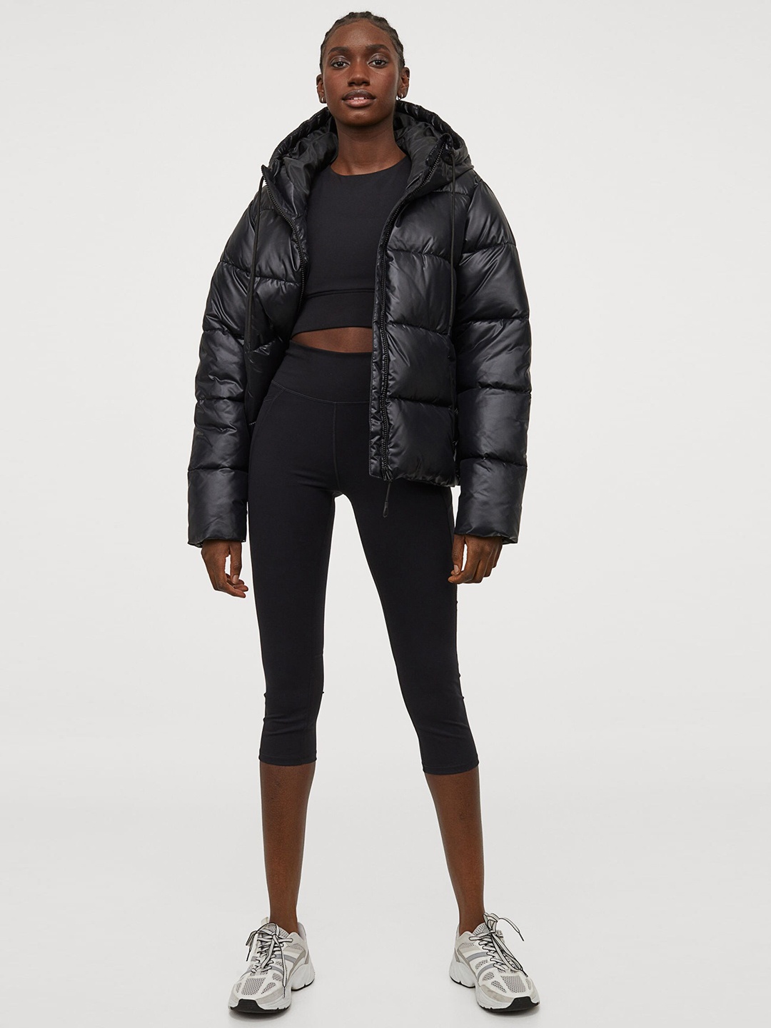 

H&M Women Black Solid Mesh-detail sports Sustainable Tights