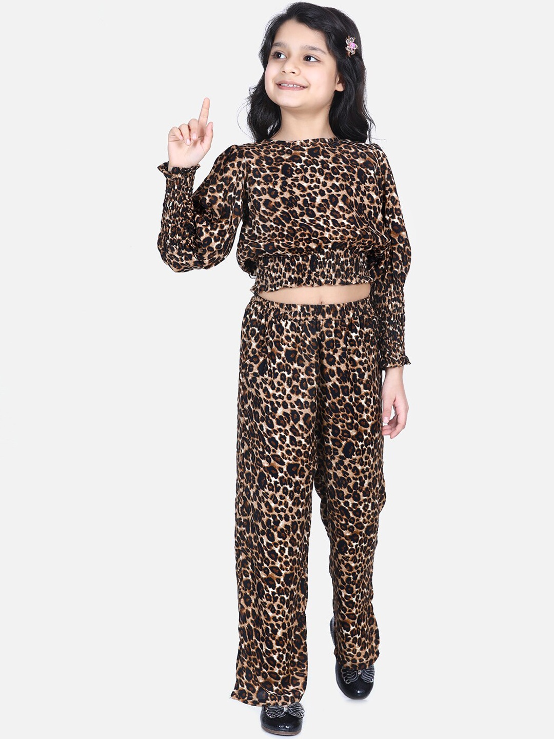 

LilPicks Girls Brown & Black Printed Top with Trousers