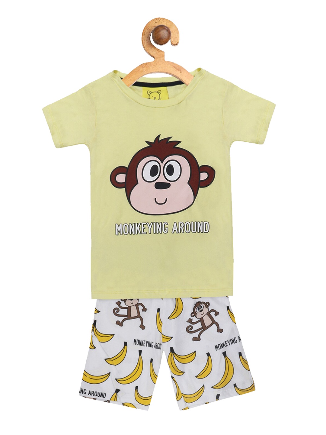 

Lazy Shark Boys Yellow & White Printed T-shirt with Shorts