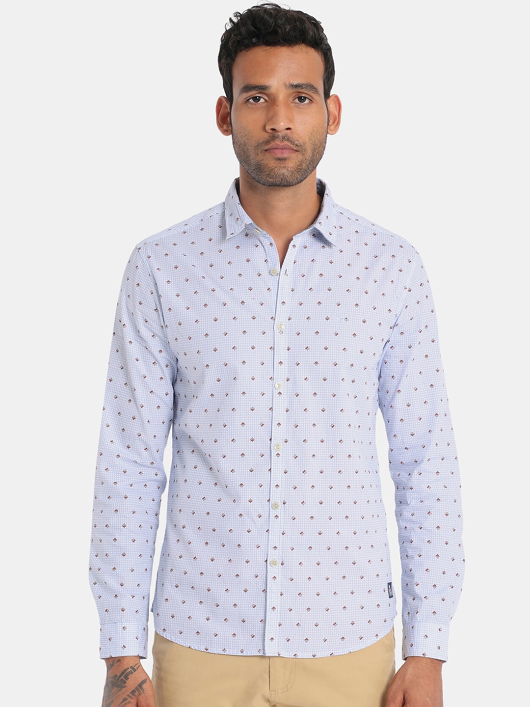 

Flying Machine Men Blue Regular Fit Printed Casual Shirt