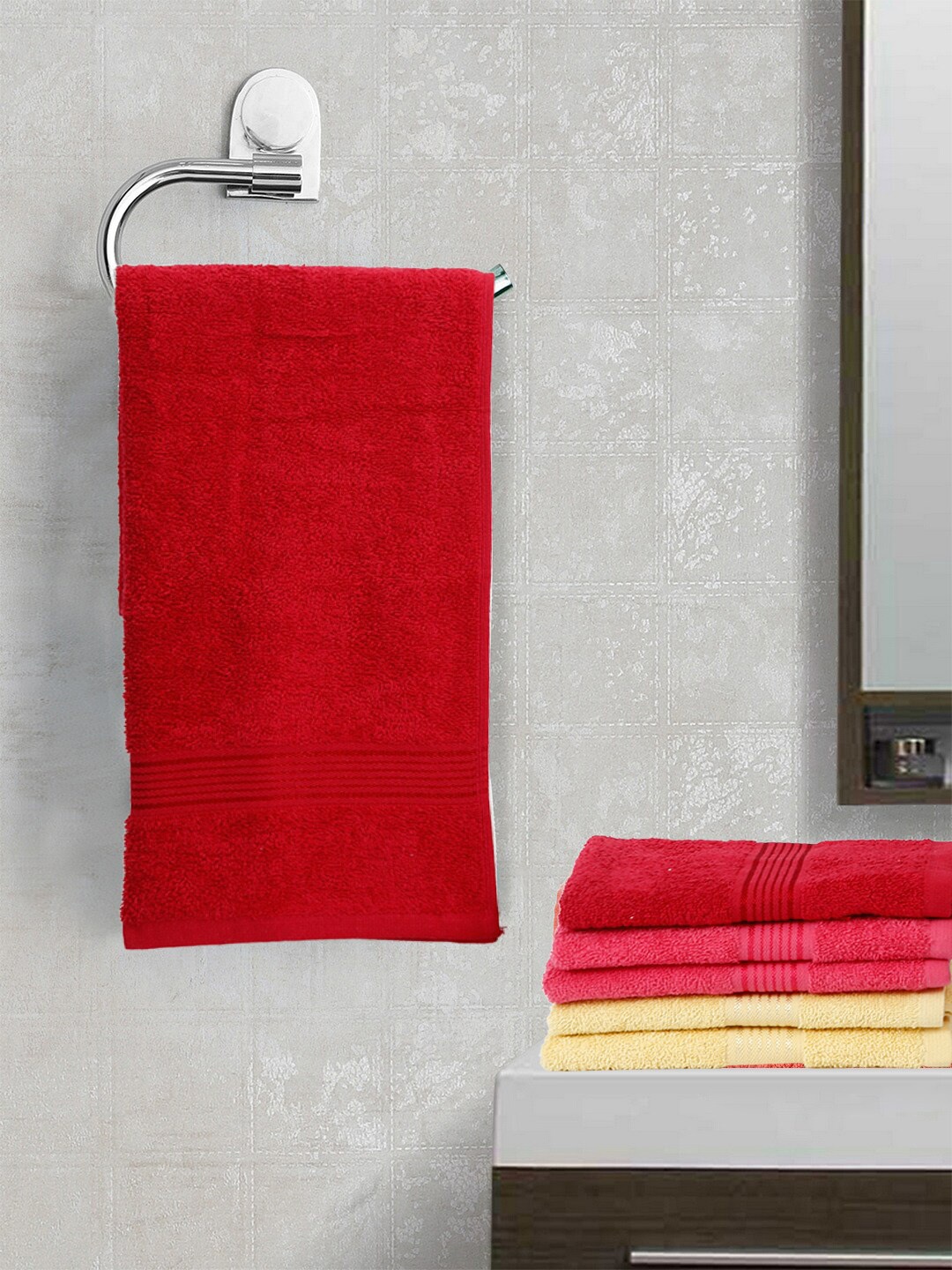 

KOPA Set Of 6 Solid Super Absorbent 380 GSM Cotton Hand Towels, Red