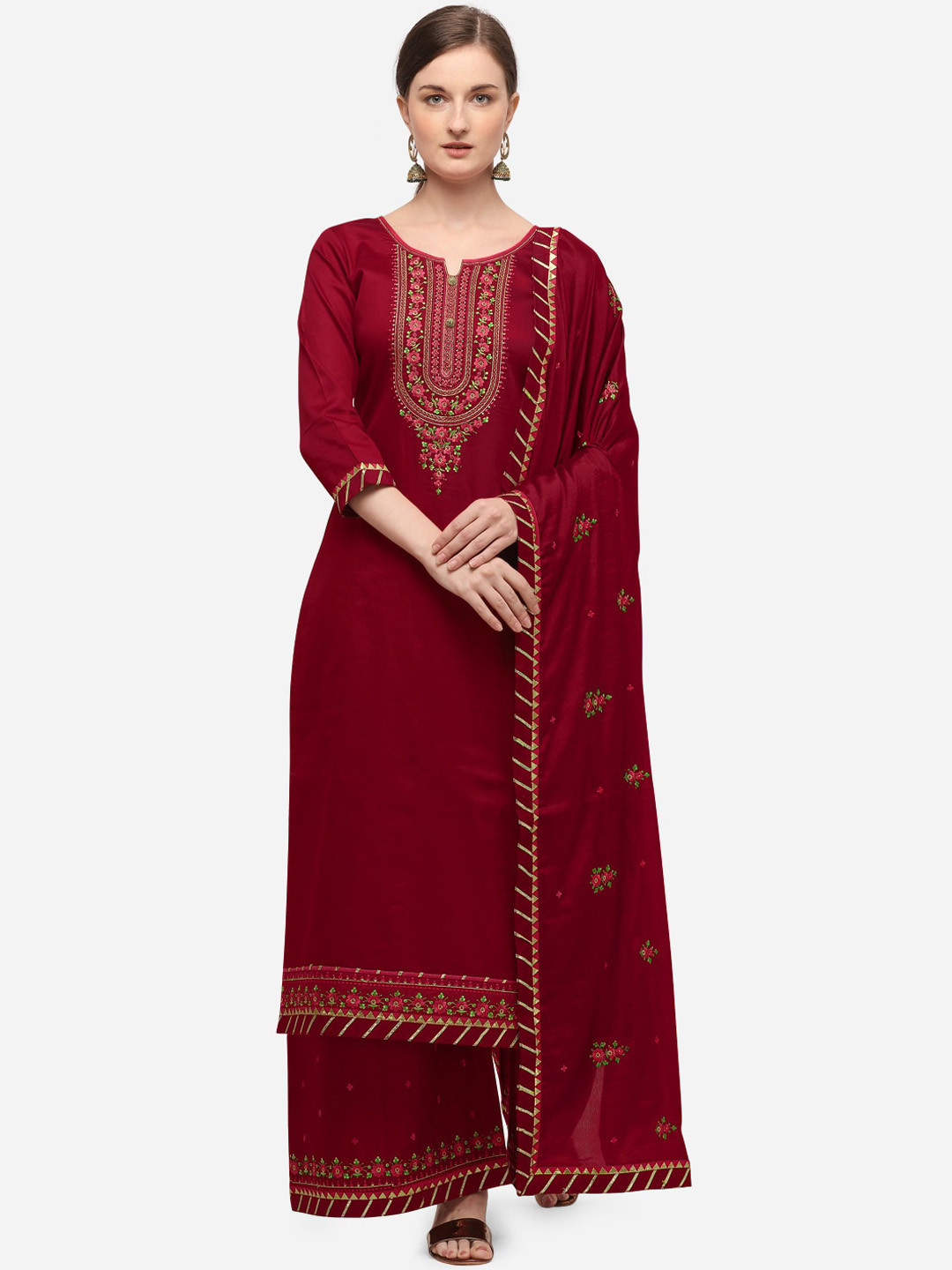 

SheWill Maroon & Pink Silk Blend Unstitched Dress Material