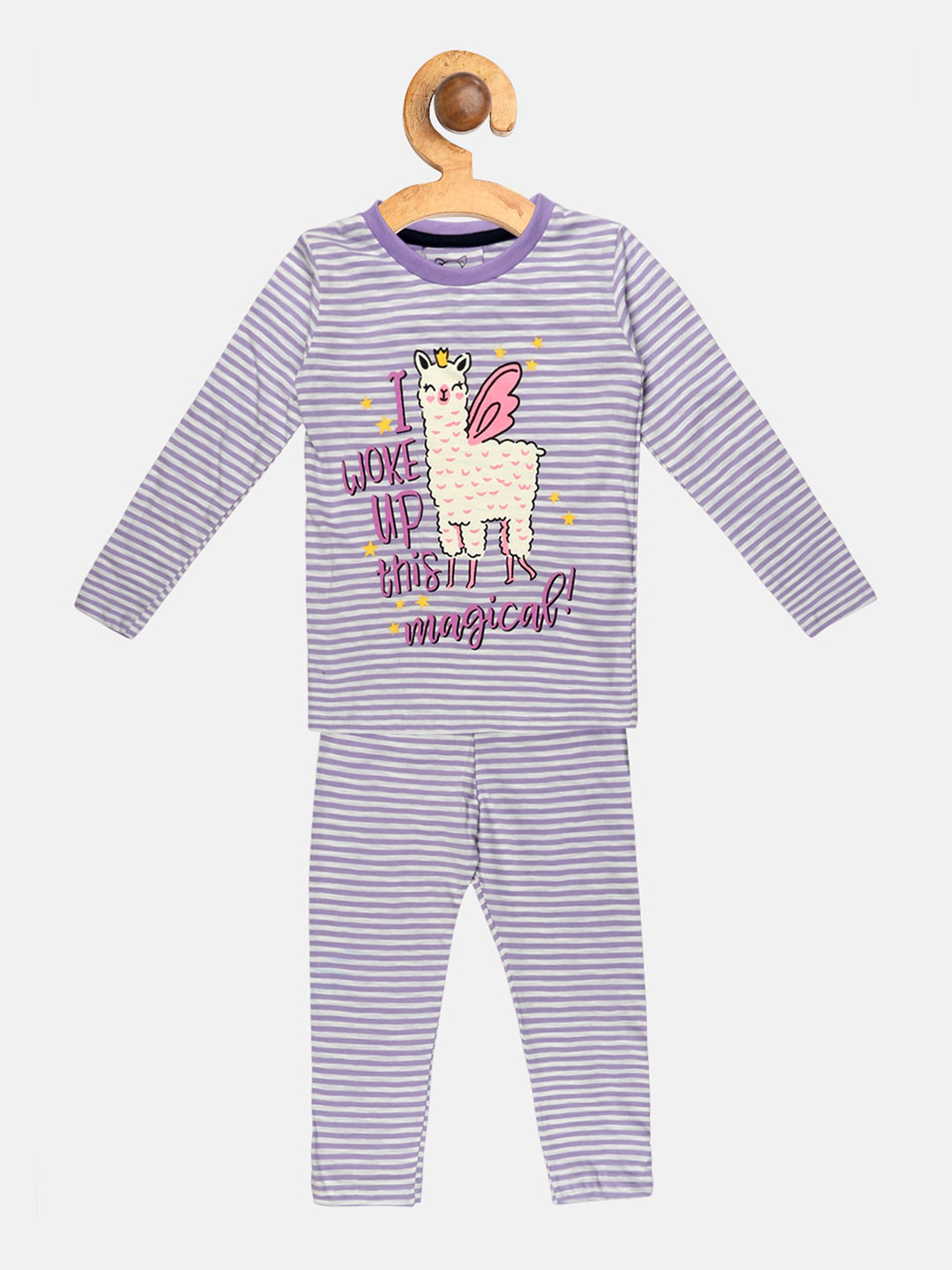 

Lazy Shark Girls Purple Striped Night suit