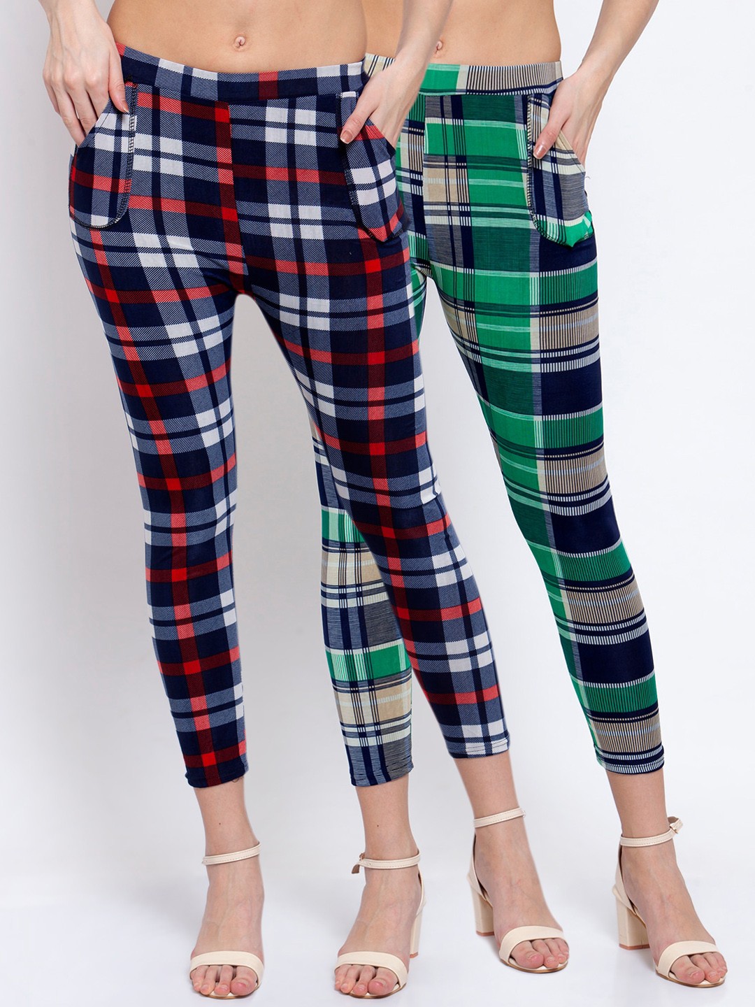 

KLOTTHE Women Pack Of 2 Checked Skinny Fit Treggings, Multi