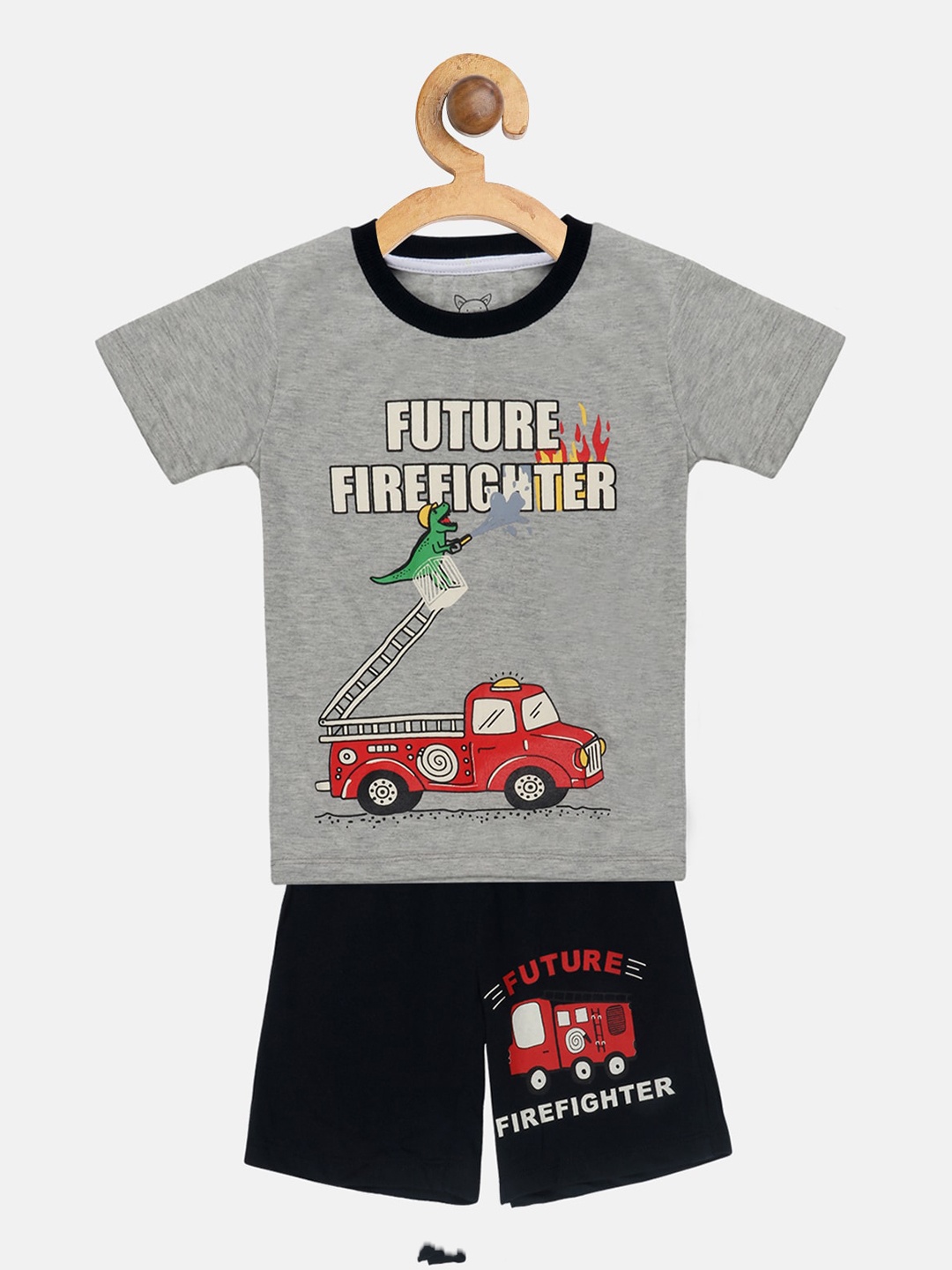 

Lazy Shark Boys Grey & Black Printed T-shirt with Shorts