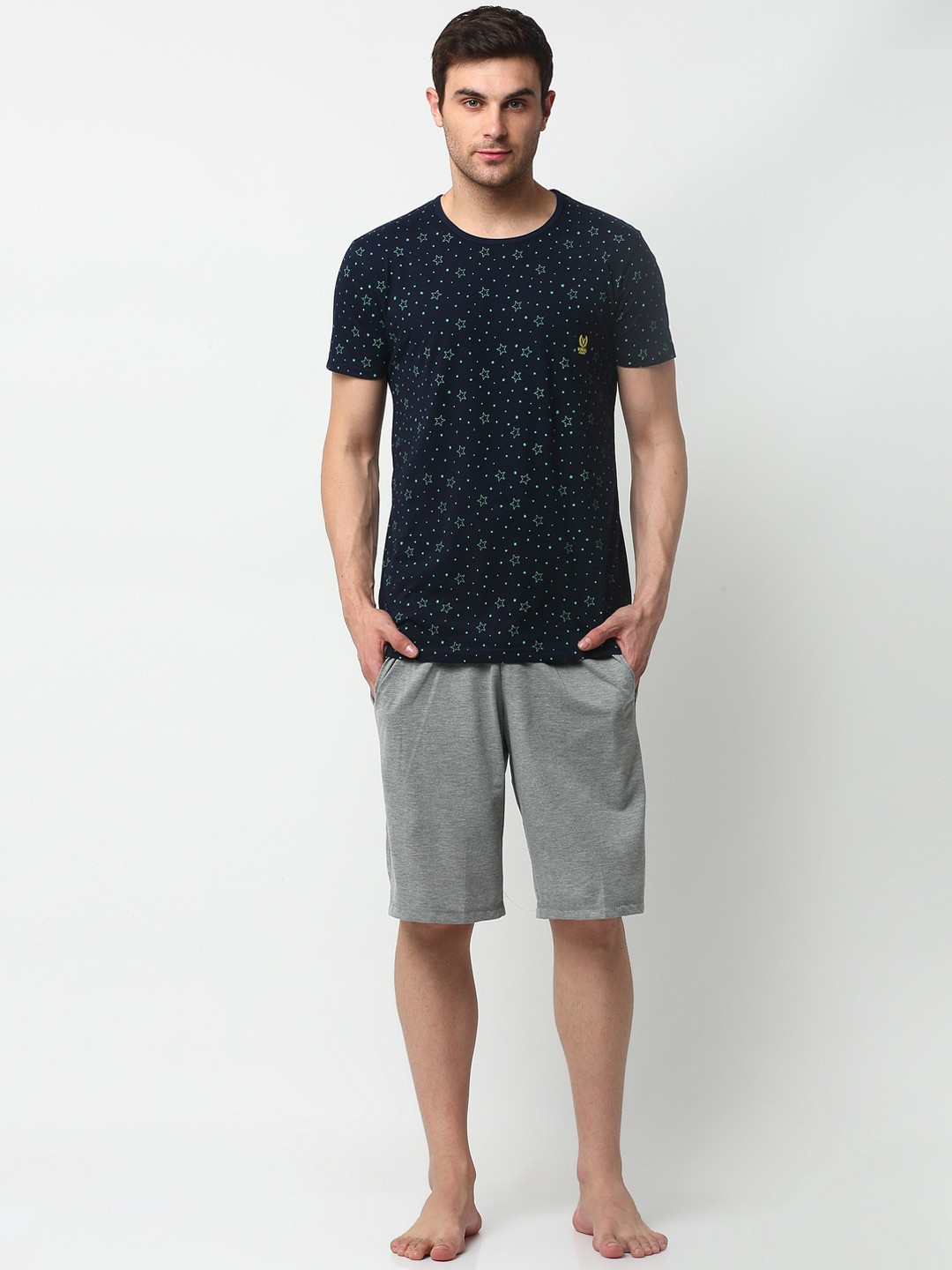 

VIMAL JONNEY Men Navy Blue & Grey Printed Night suit
