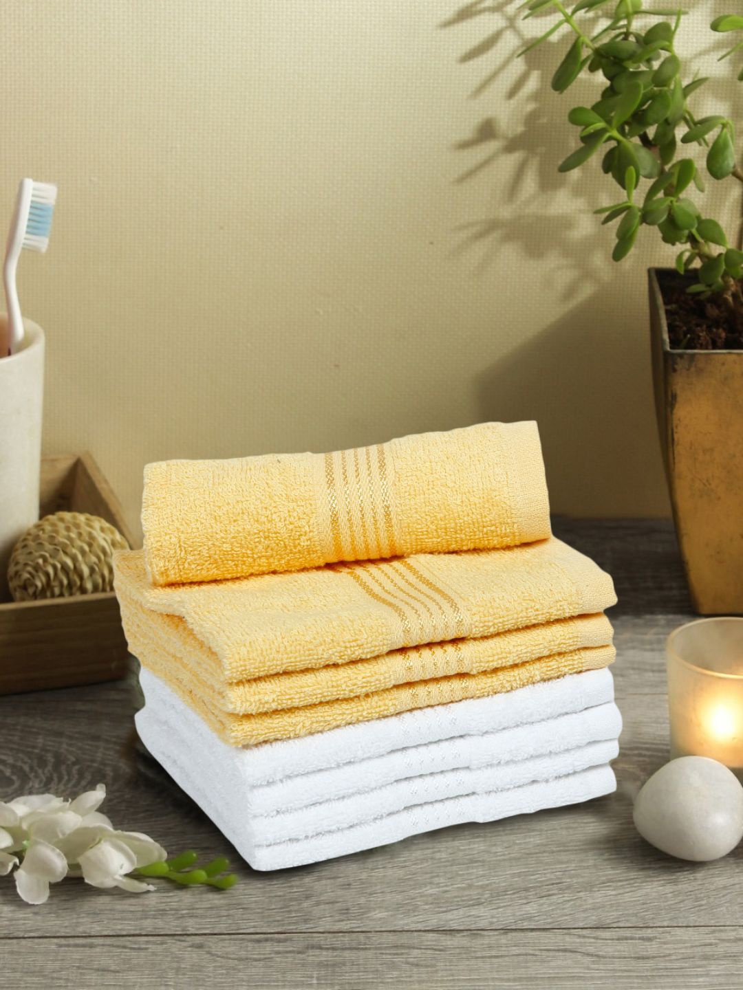 

KOPA Set Of 8 Solid Super Absorbent 380 GSM Cotton Face Towels, Yellow