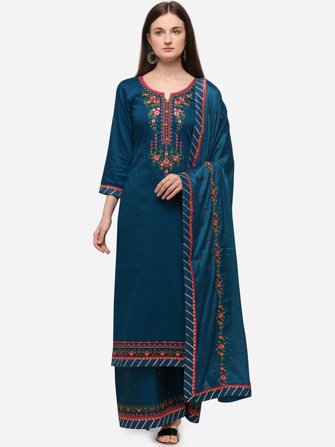 

SheWill Navy Blue & Pink Silk Blend Unstitched Dress Material