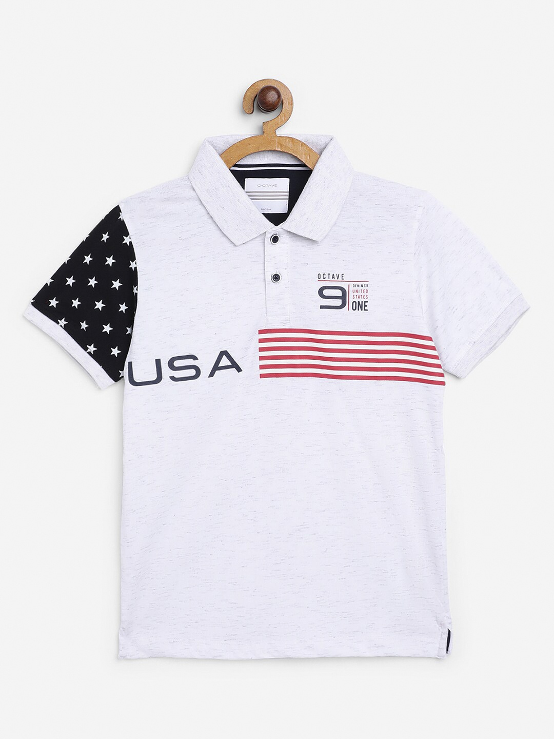 Octave Boys White Printed Polo Collar T-shirt