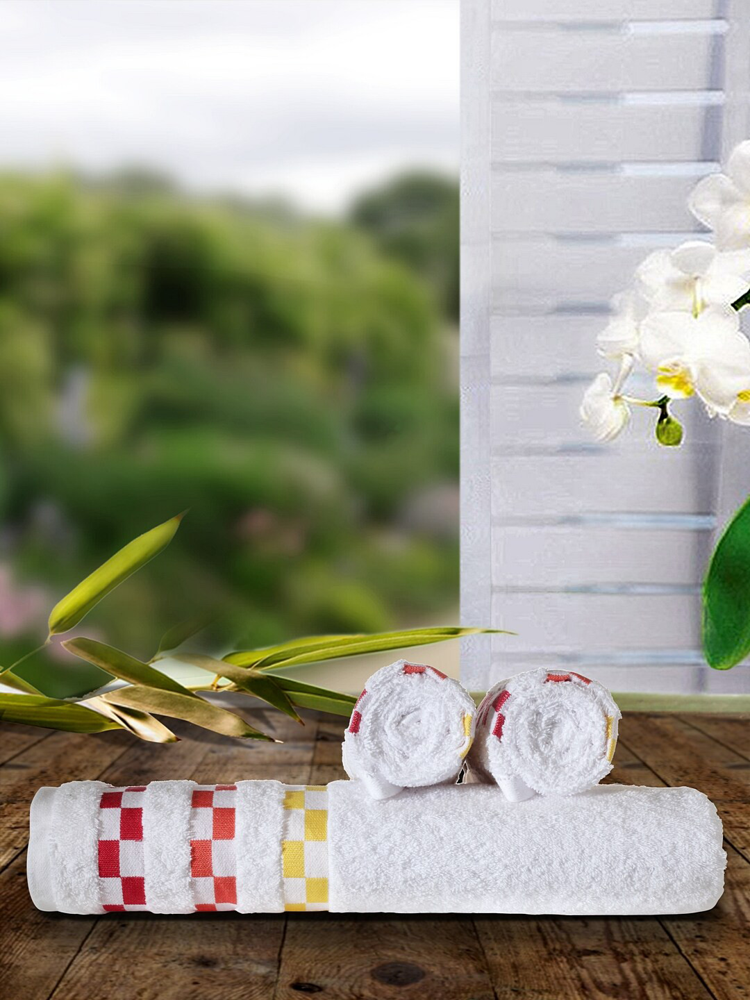 

BIANCA Set Of 3 White Self-Design Cotton 450 GSM Towel Set