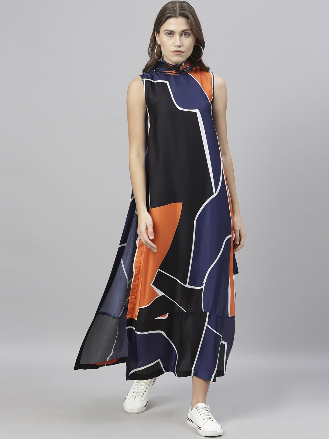 

RAREISM Women Orange Printed A-Line Dress