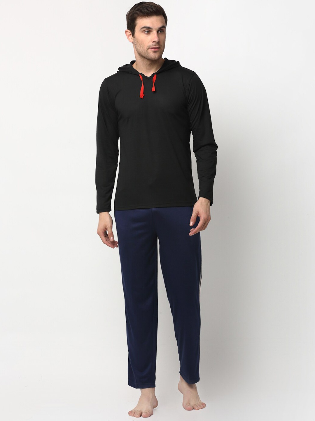 VIMAL JONNEY Men Black & Navy Blue Solid Night Suit
