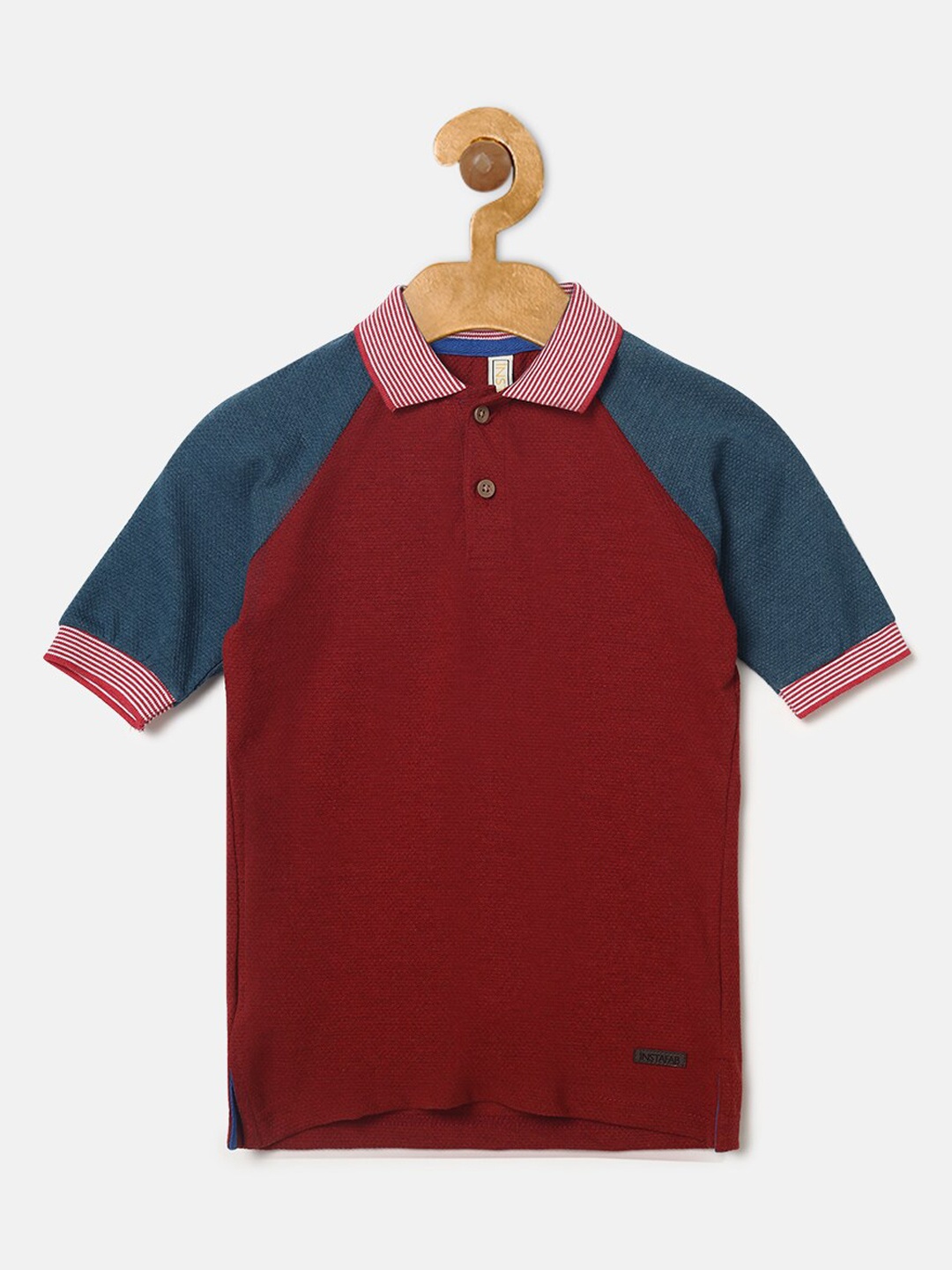 Instafab Boys Maroon Colourblocked Round Neck T-shirt