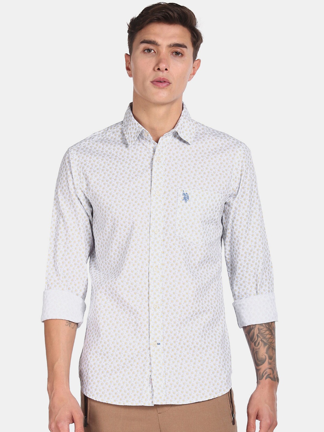 

U.S. Polo Assn. Men White Regular Fit Printed Casual Shirt