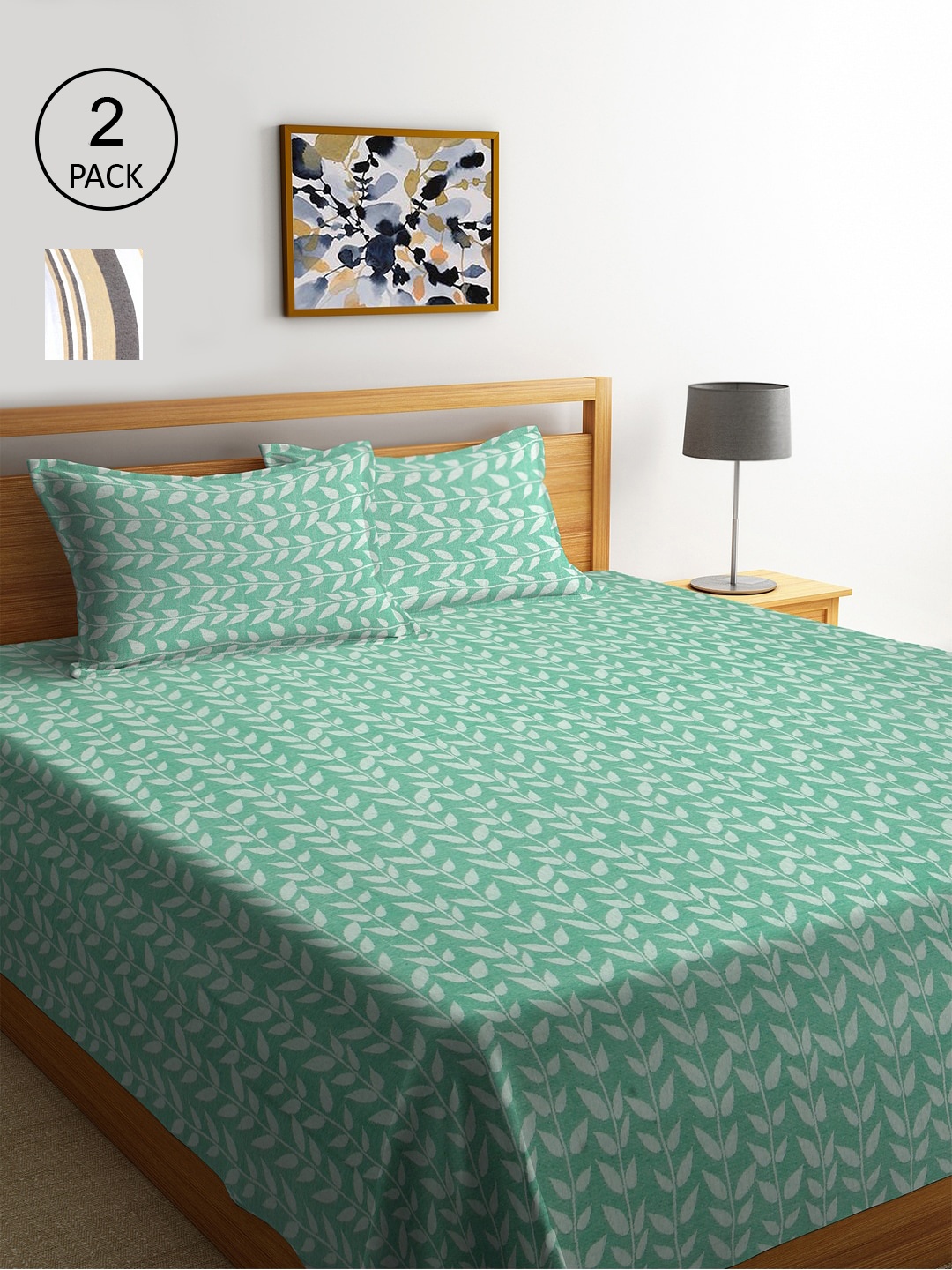 

KLOTTHE Set Of 2 Woven Design Double King Bed Covers with 4 Pillow Covers, Beige
