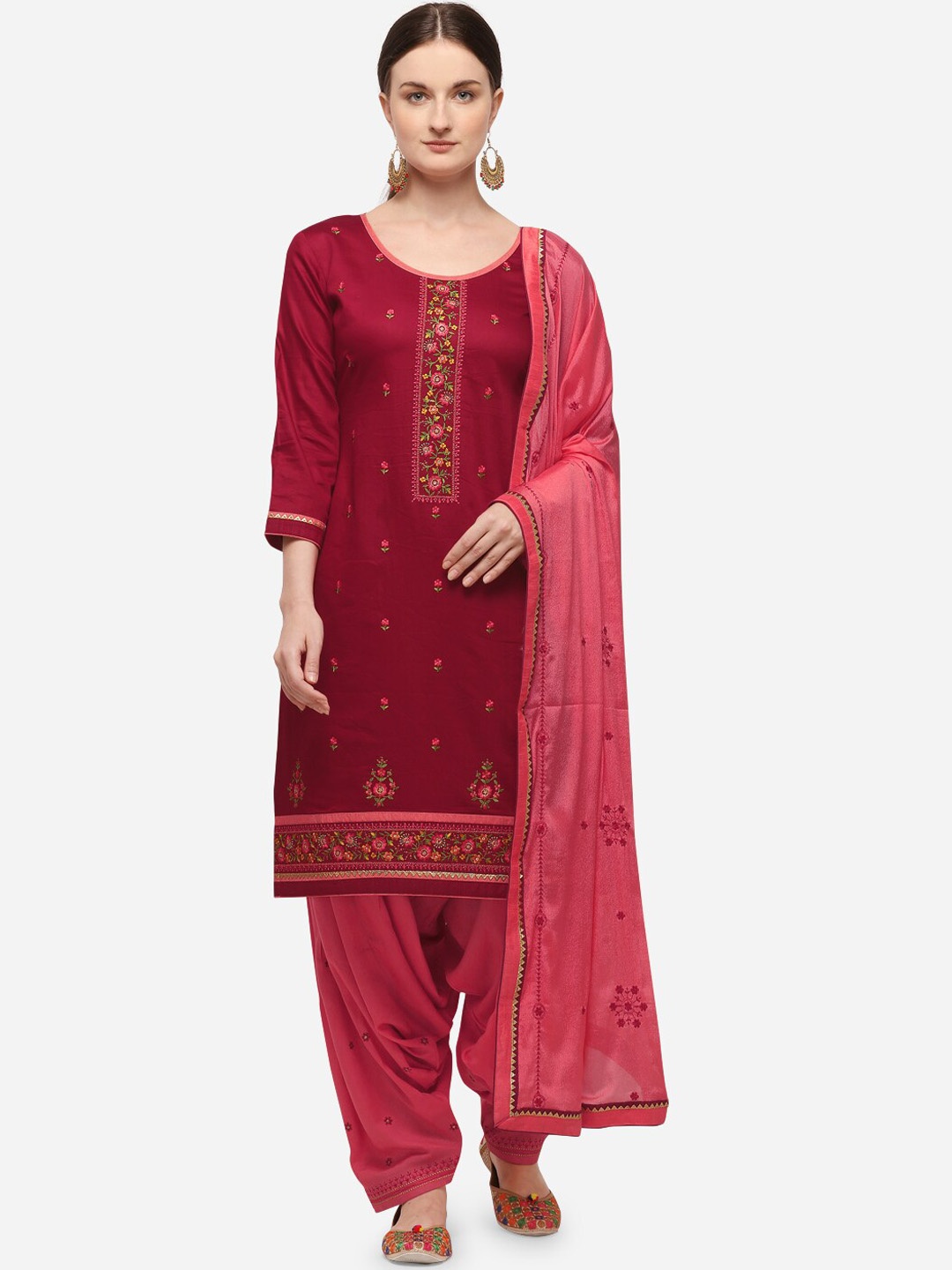 

SheWill Maroon Cotton Blend Unstitched Dress Material