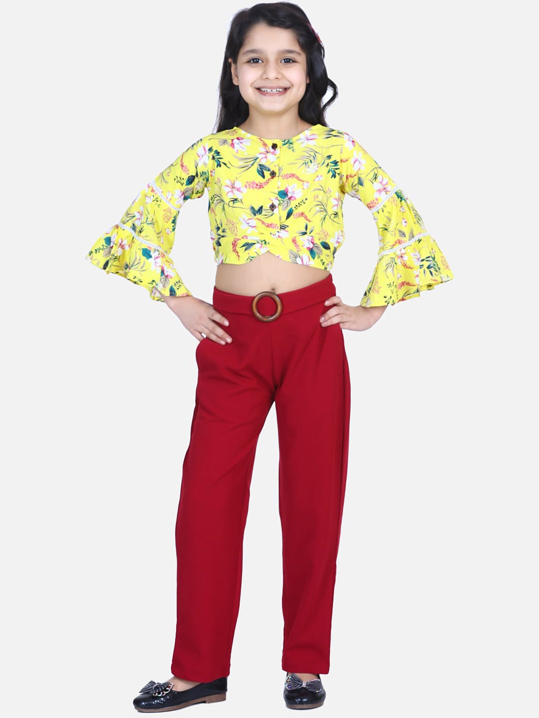 

LilPicks Girls Yellow & Red Printed Top with Trousers