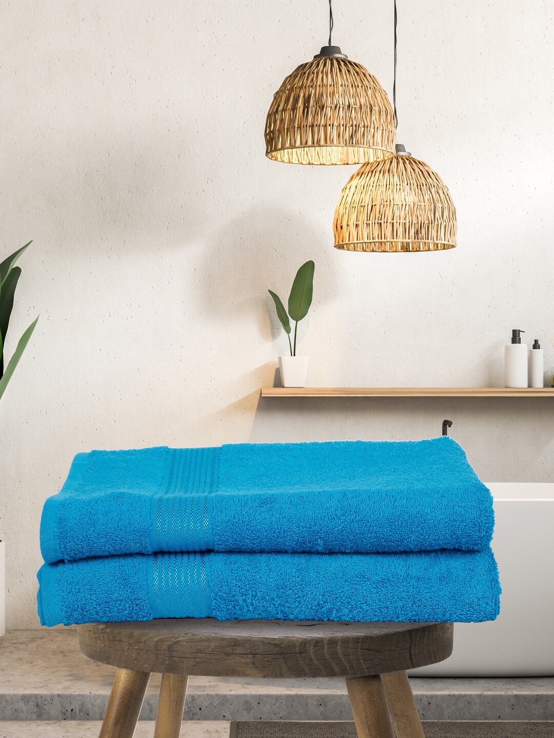 

KOPA Blue Set Of 2 Solid Super Absorbent 380 GSM Cotton Bath Towels