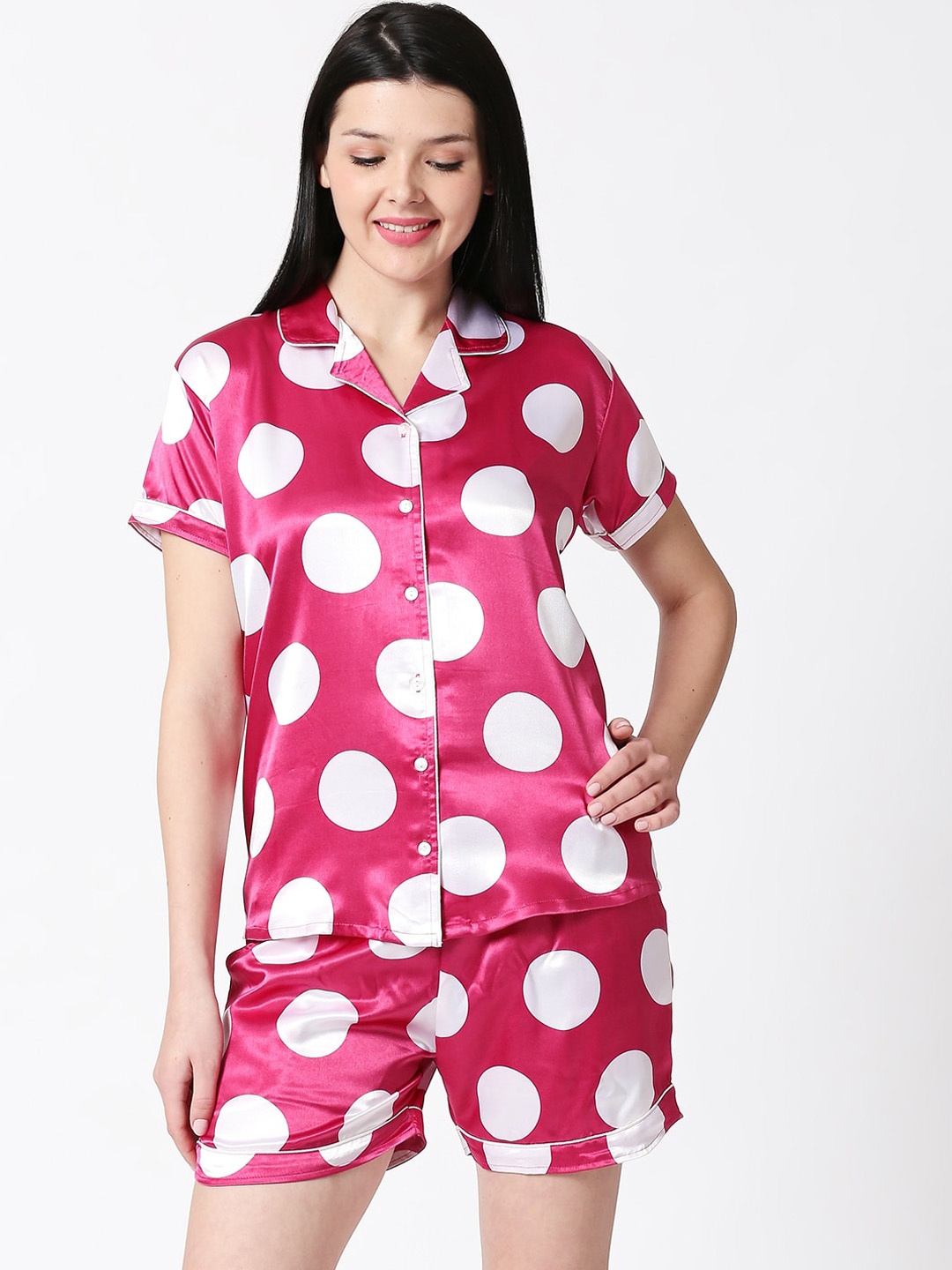 

Zeyo Women Pink & White Printed Night Suit
