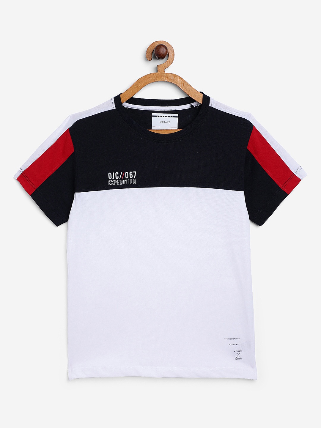 Octave Boys White Colourblocked Round Neck T-shirt