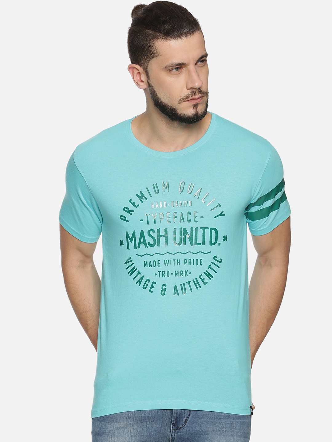 

MASH UNLIMITED Men Blue Printed Round Neck T-shirt
