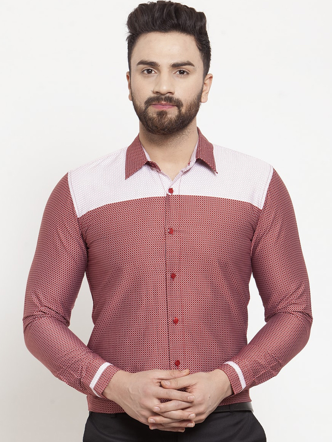 

Purple State Men Red & White Printed Cotton Slim Fit Casual Shirt