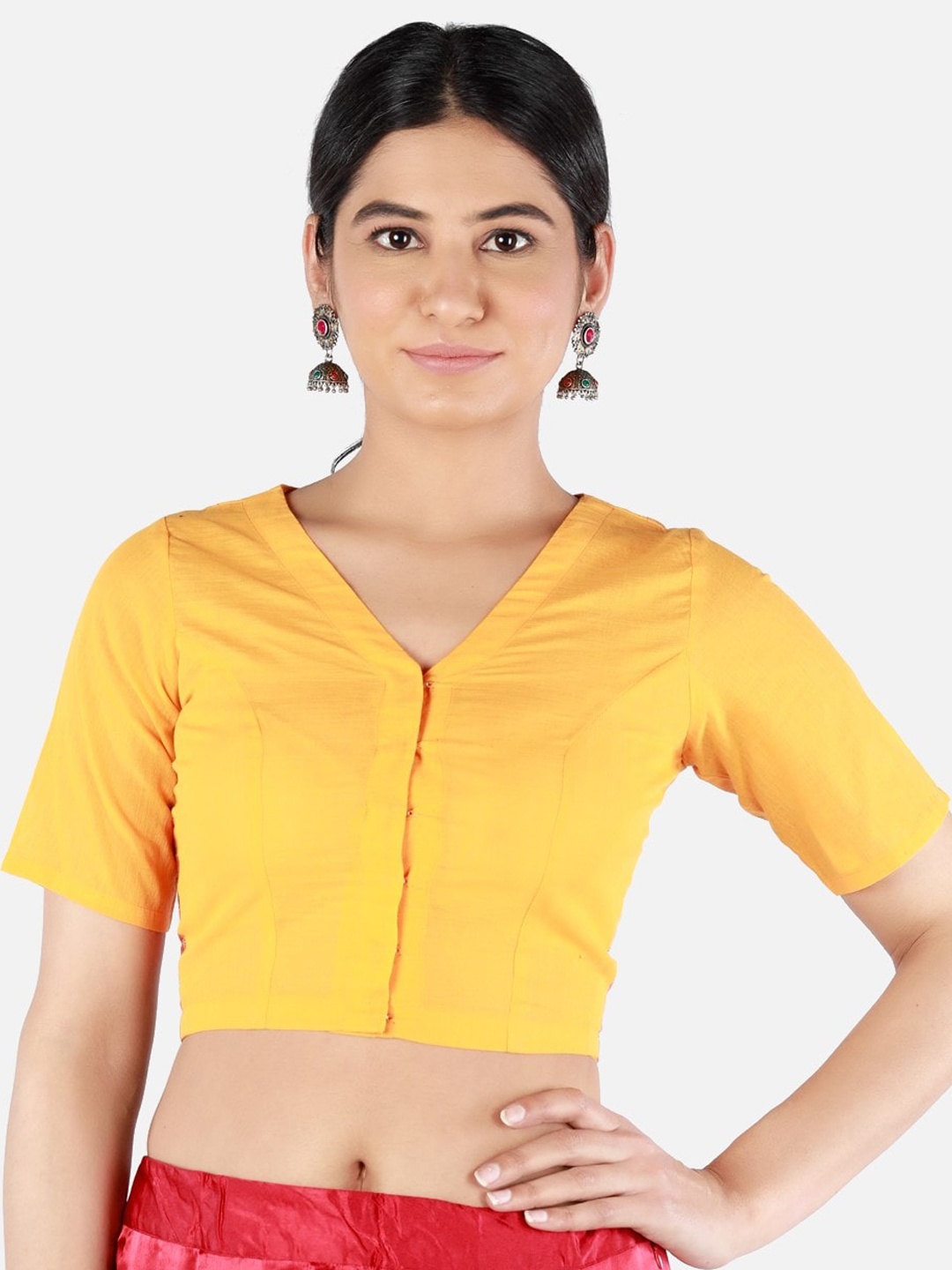 

Llajja Women Yellow Solid Sustainable Saree Blouse