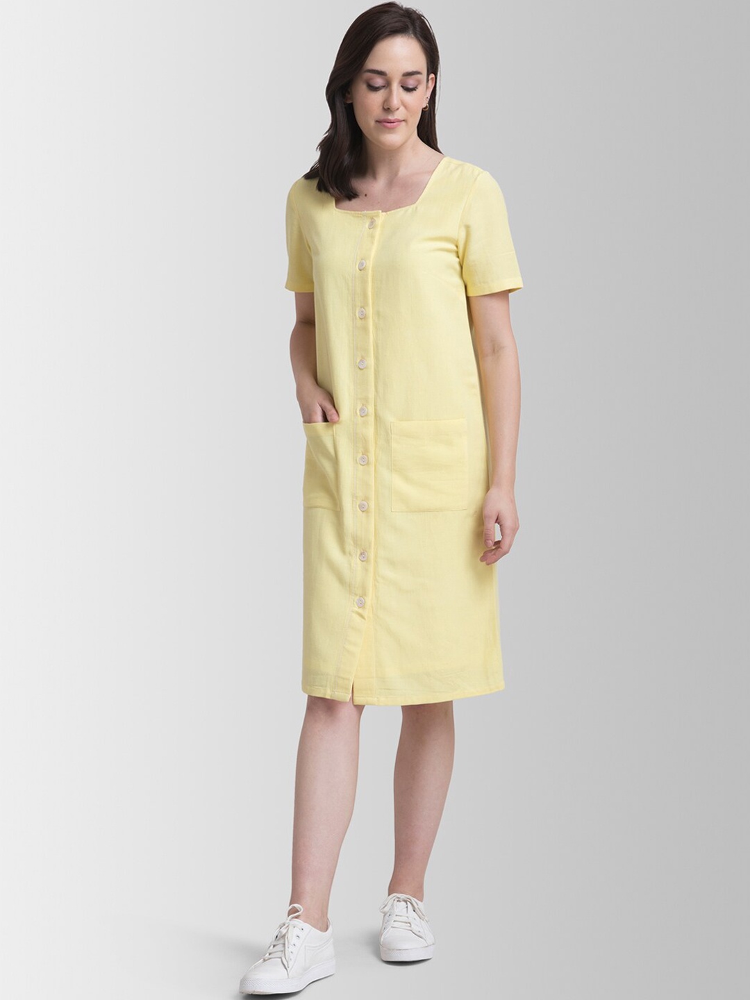 

FableStreet Women Yellow Solid A-Line Dress