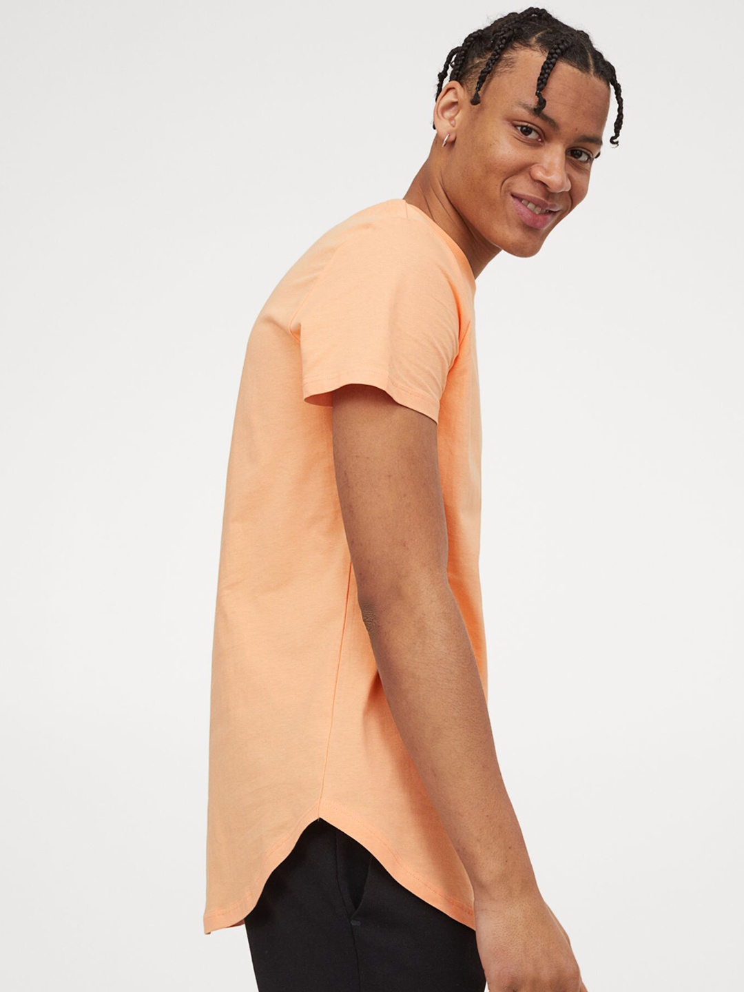 

HM Men Orange Pure Cotton T-shirt Long Fit