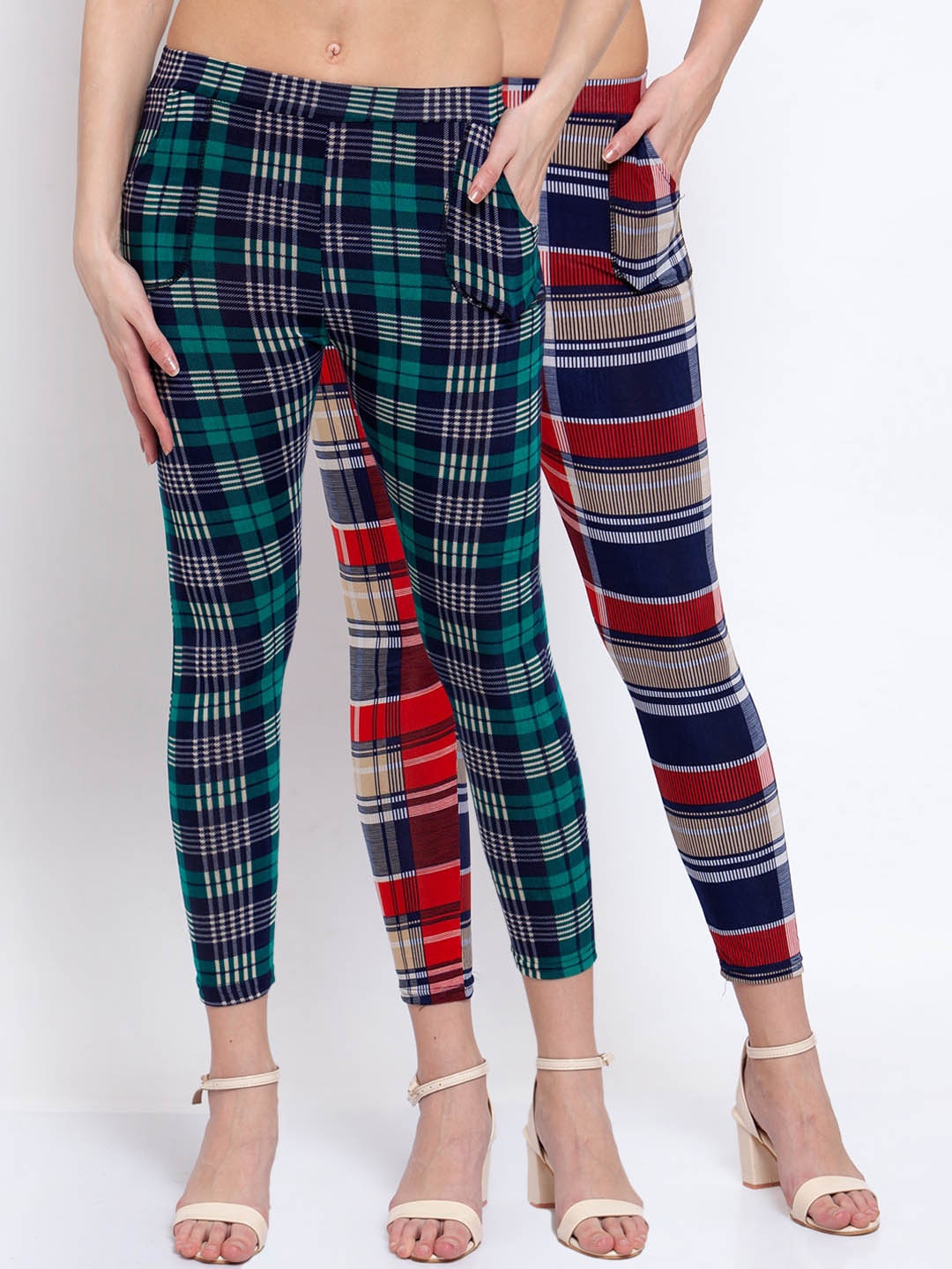 

KLOTTHE Women Pack Of 2 Checked Skinny-Fit Treggings, Multi