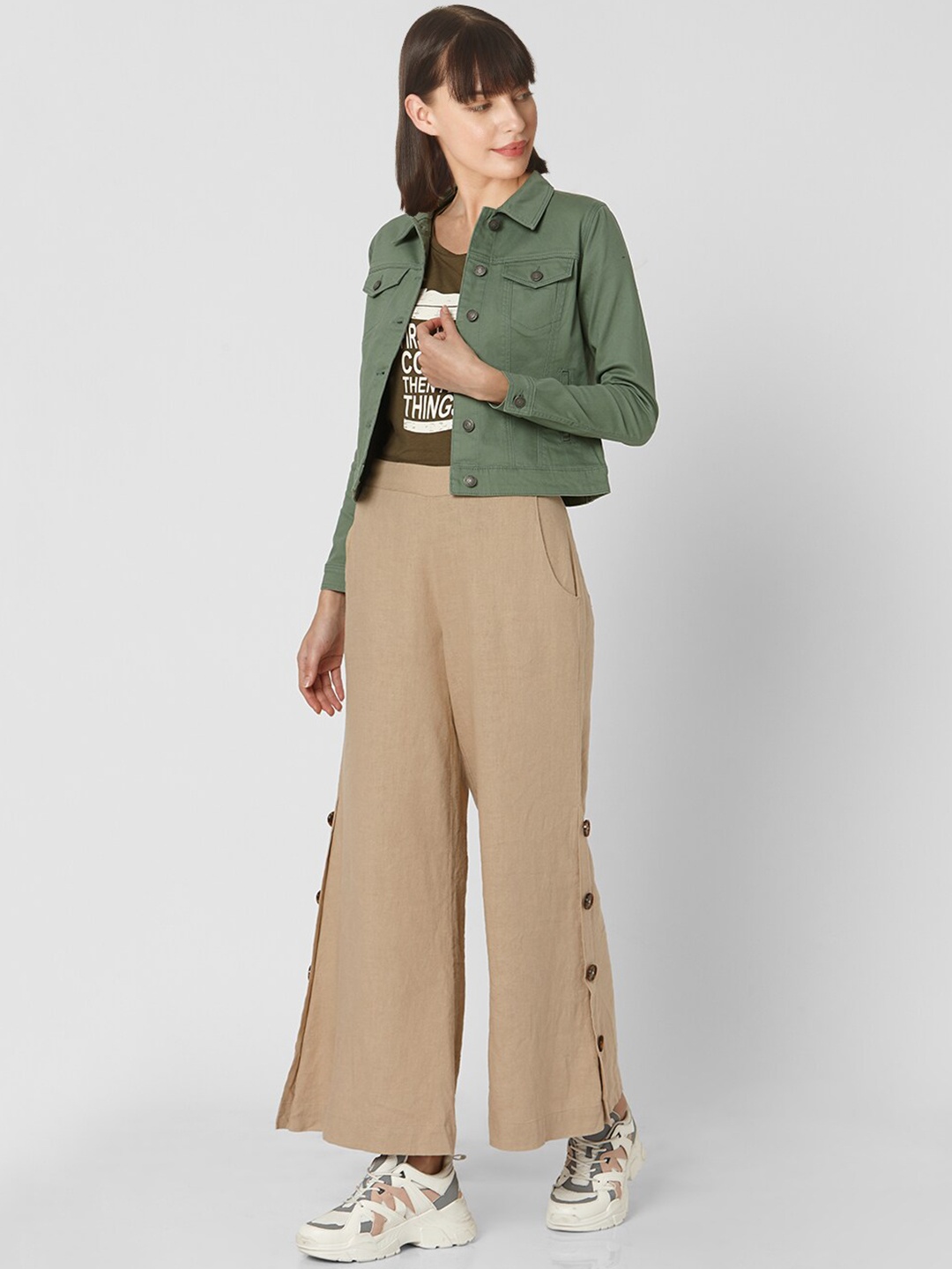 

Vero Moda Women Olive Green Solid Denim Jacket
