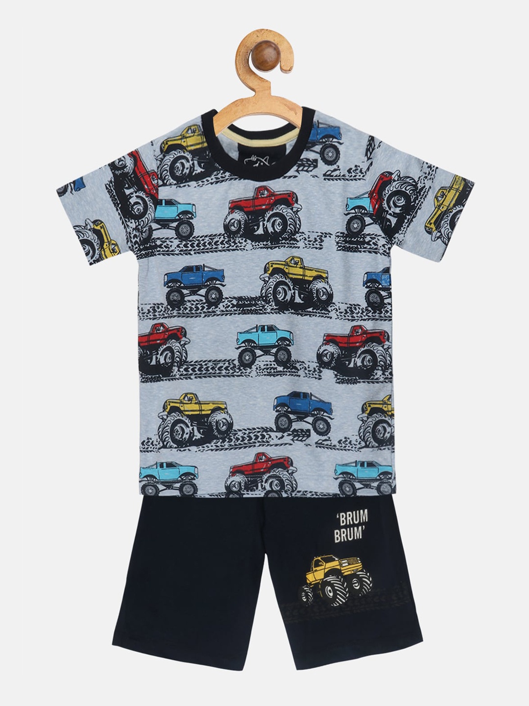 

Lazy Shark Boys Grey & Blue Printed T-shirt with Shorts