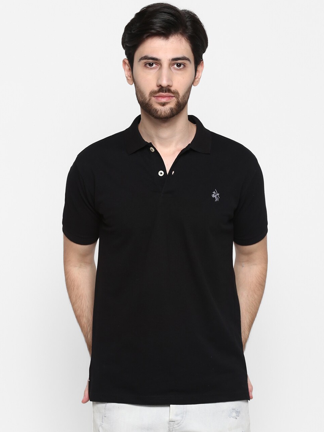 

Cantabil Men Black Solid Henley Neck T-shirt