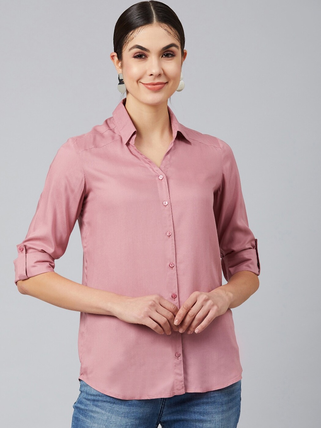 

Marie Claire Women Peach-Coloured Regular Fit Solid Casual Shirt