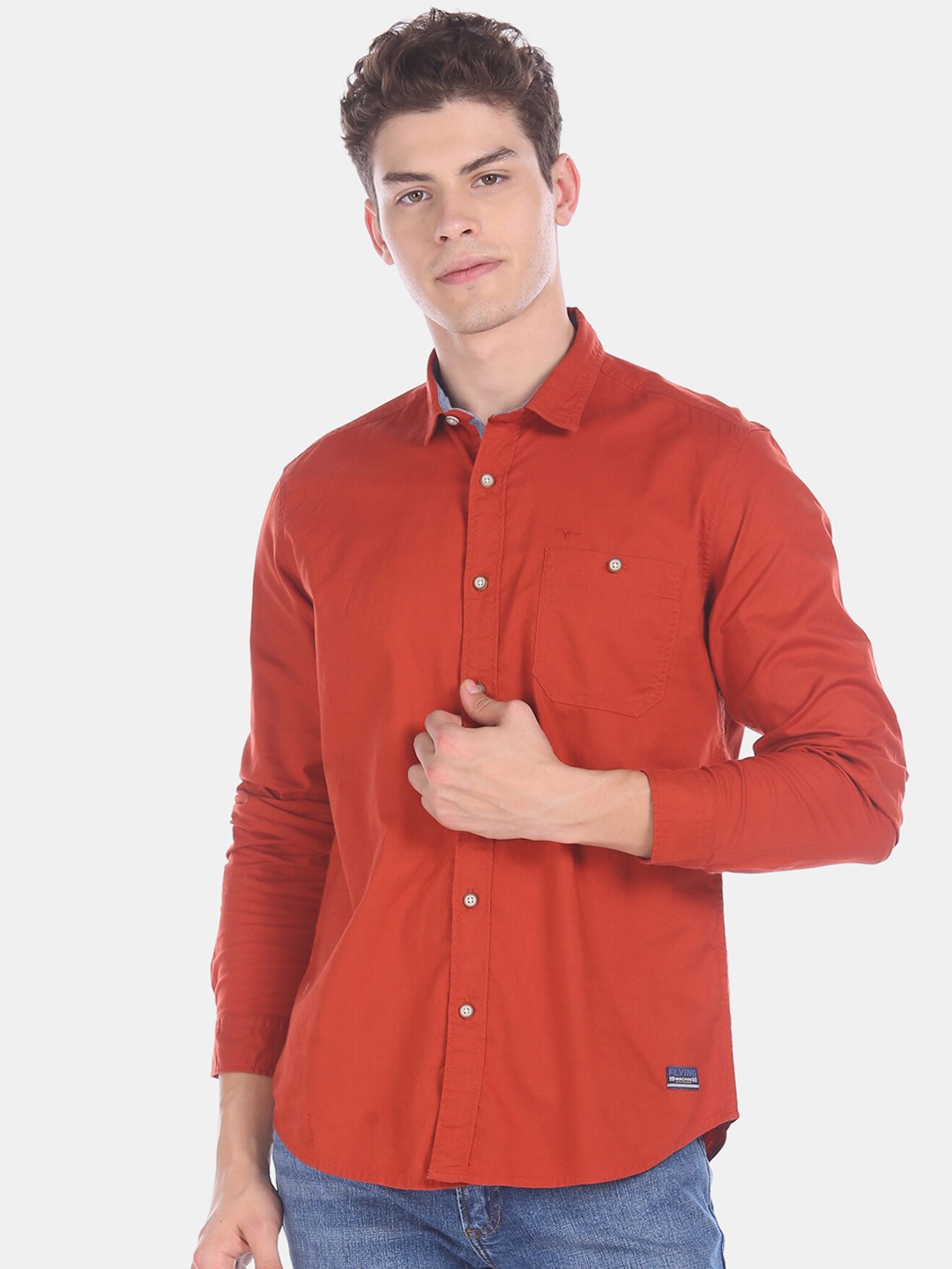 

Flying Machine Men Orange Solid Cotton Casual Shirt